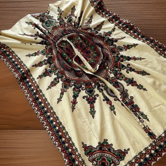 VTG Dashiki African Print Adjustable Waist Gold Maroon Kaftan Kimono Dress O/S - Picture 7 of 11